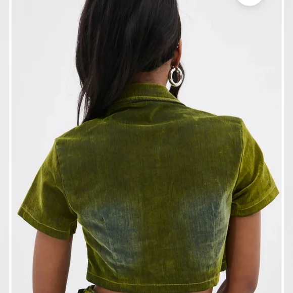 Akira Moss Green Distressed Velvet Cropped Jacket Size M - Picture 6 of 14